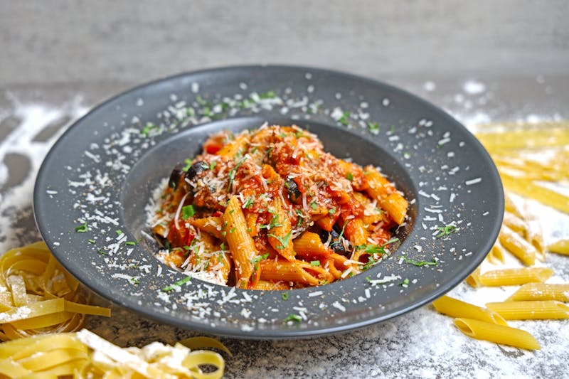 Penne arrabbiata with spicy tomato sauce