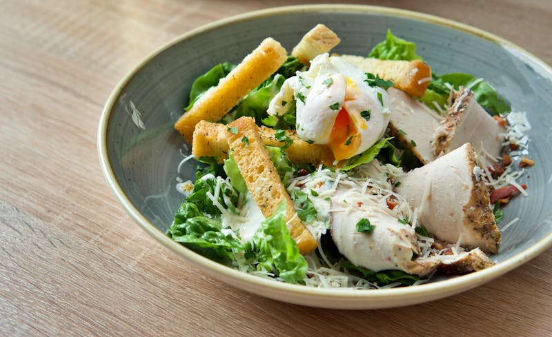 Classic Caesar salad with romaine lettuce and parmesan