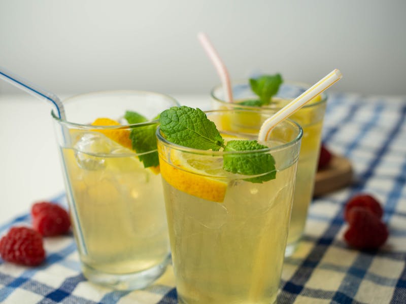Fresh squeezed lemonade with mint garnish